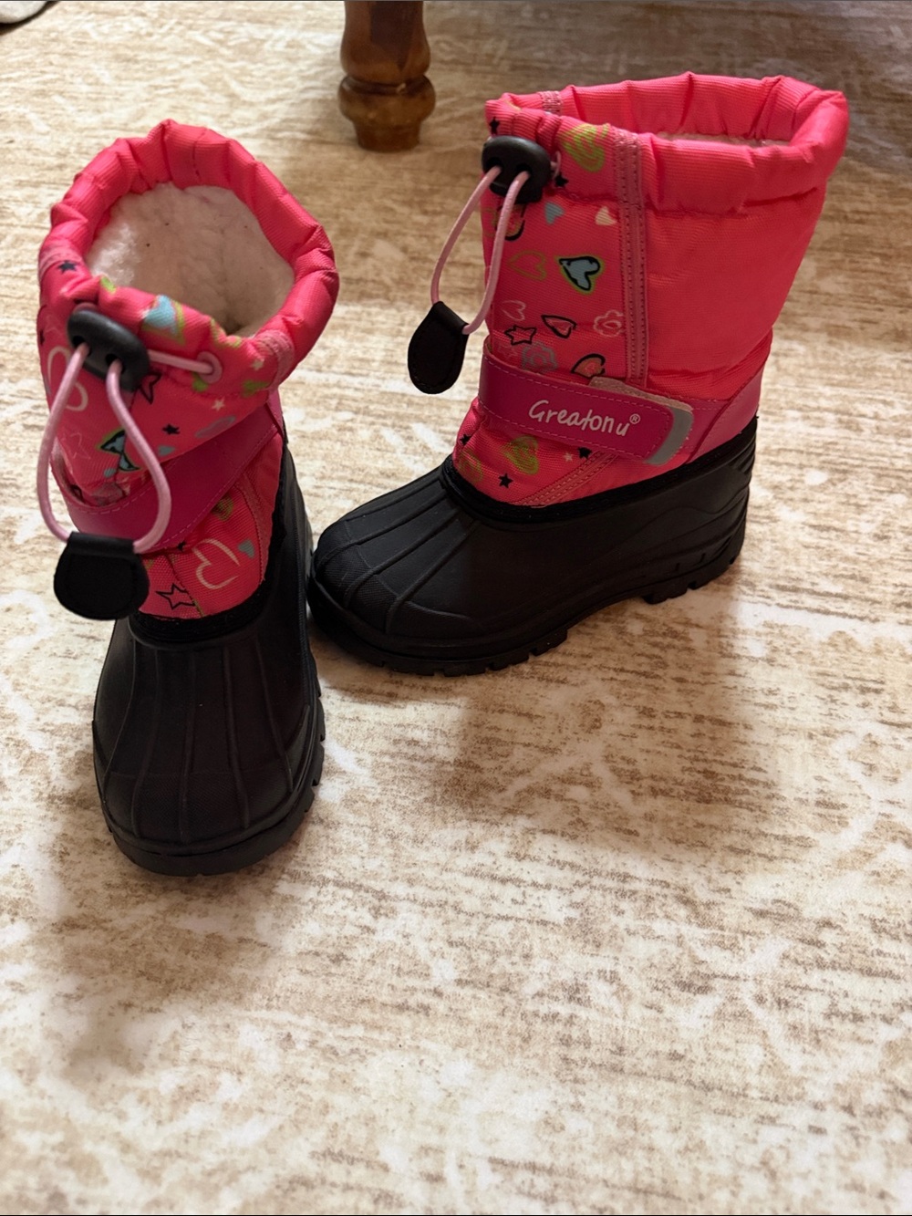 Greatonu Pink & Black Kids Winter Boots